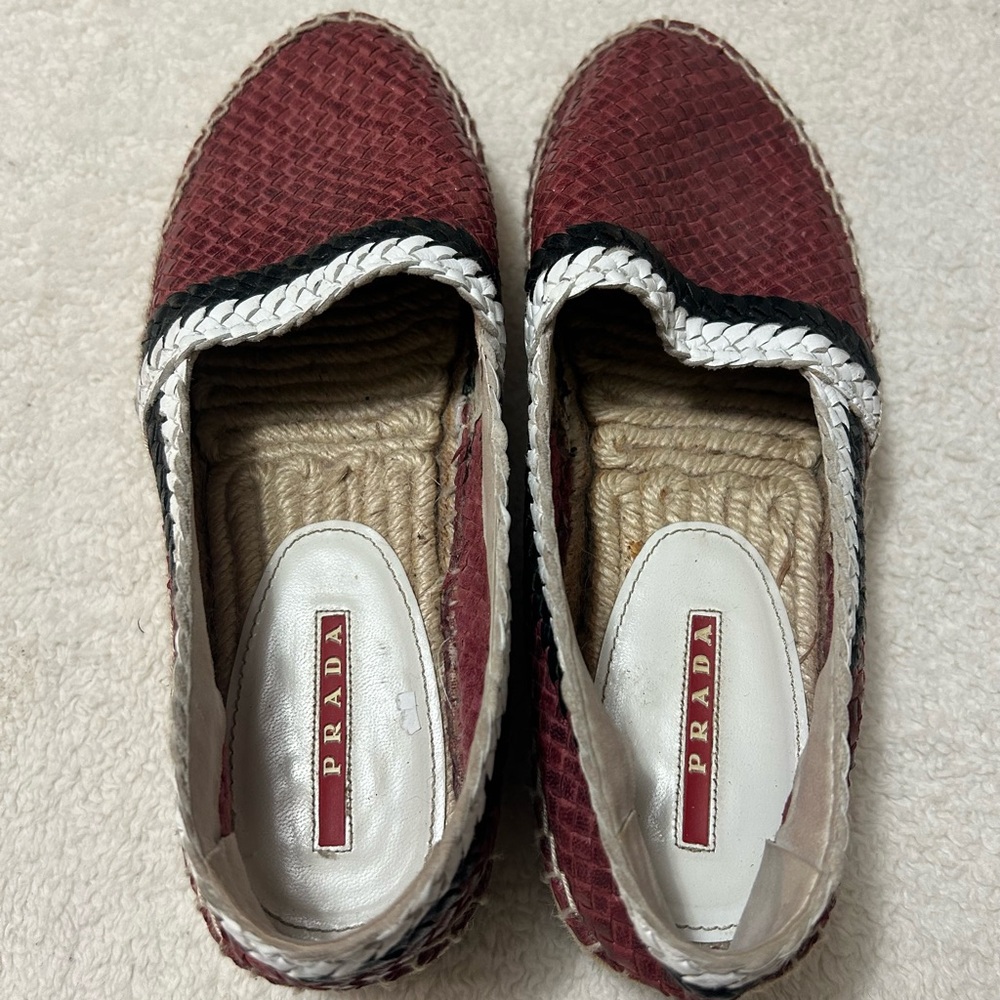 Prada Red and Black Espadrilles with Woven Trim - Picture 2 of 6